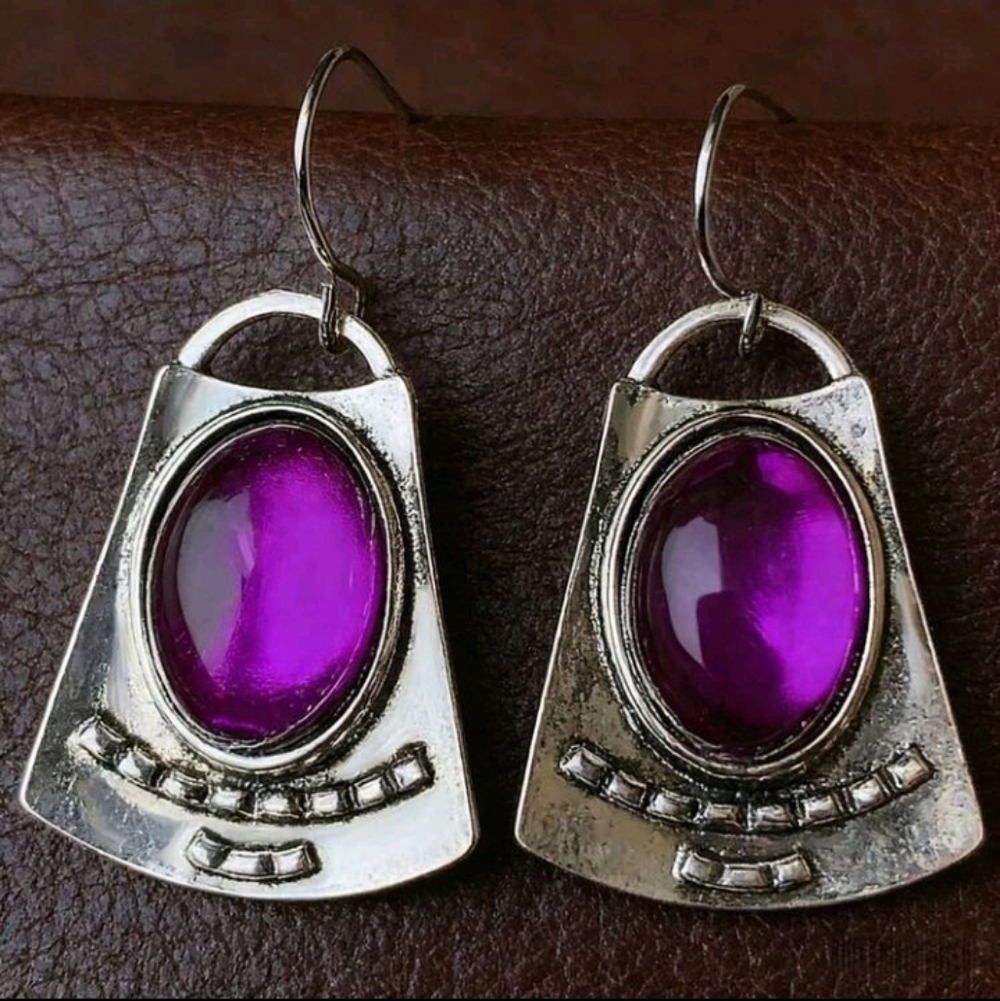 NEW! Bohemian Elegant Silver Plated and Purple Dangle Hook Earrings